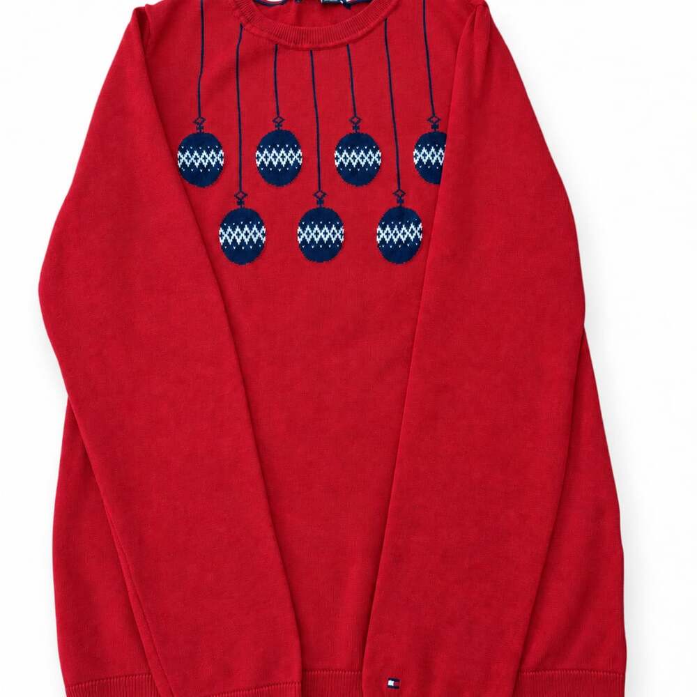 Tommy Hilfiger Women’s M Red Christmas Ornament Crewneck Holiday Sweater